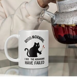 Hilarious black and pink cat assassin coffee mug (14oz)